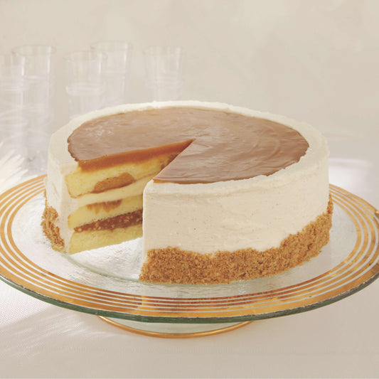 3-Layer Salted Caramel Vanilla Crunch Cake – 28 Slices (2 Cakes, 14 Slices Each)