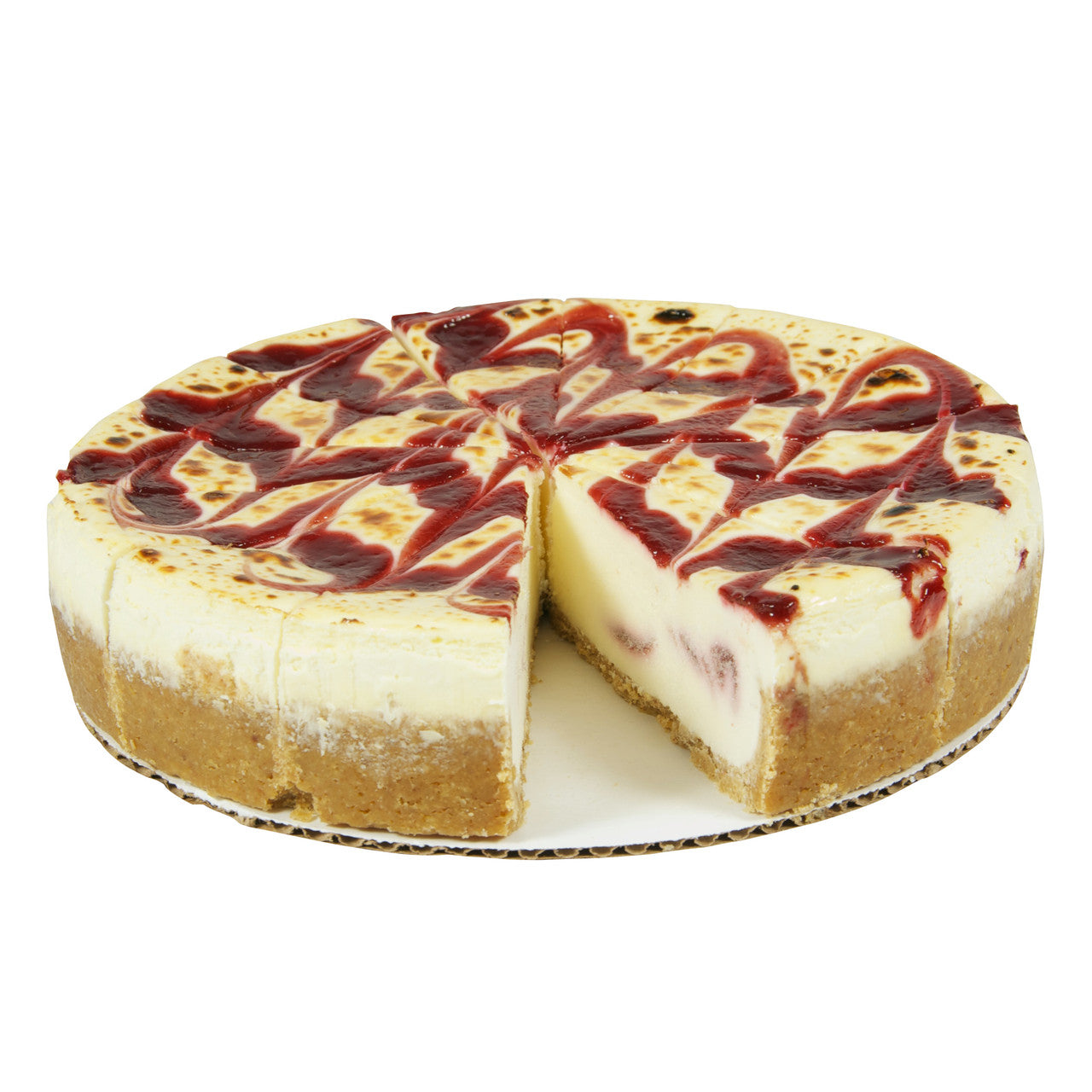 White Chocolate with Raspberry Cheesecake – 28 Slices (2 Cakes, 14 Slices Each)