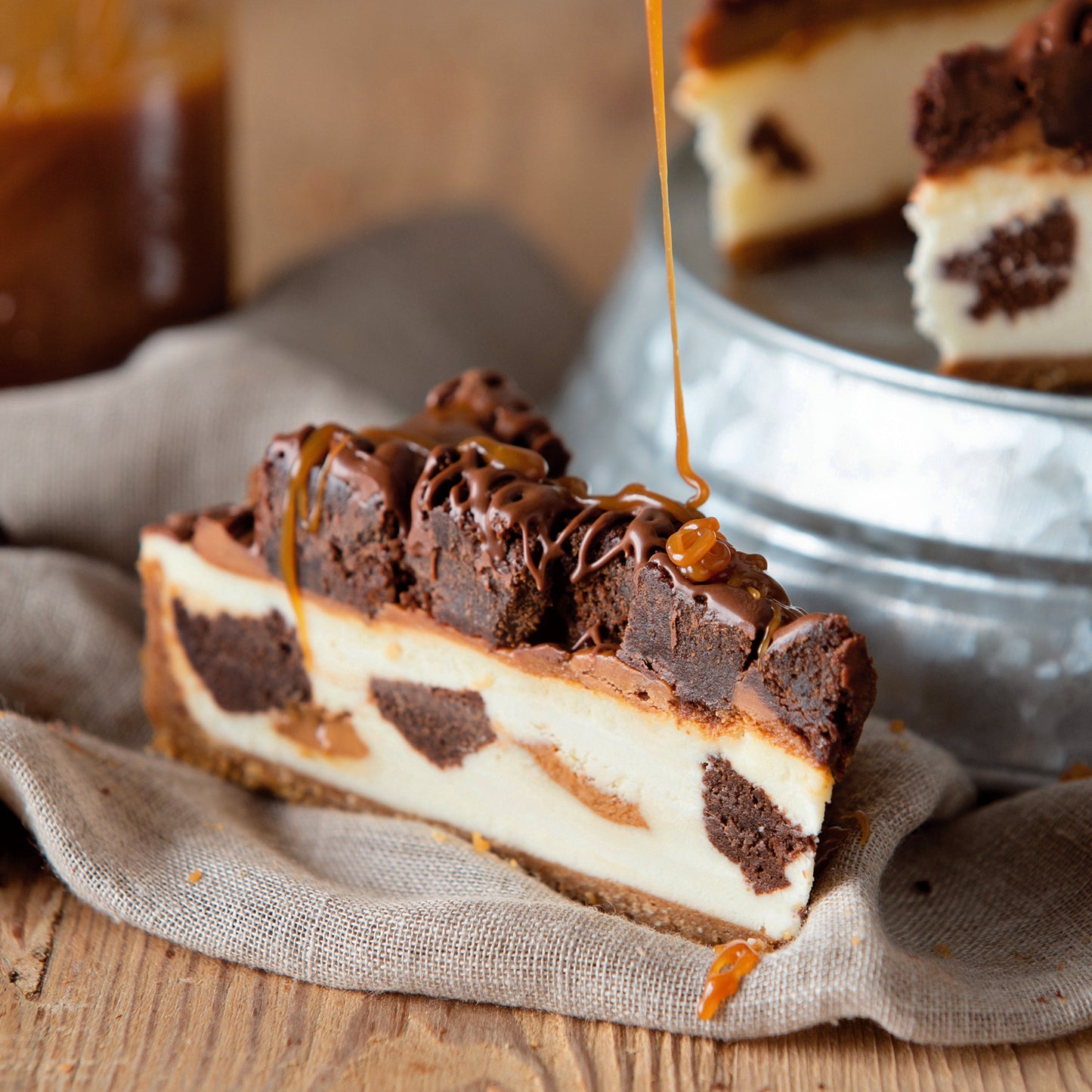 Caramel Brownie Bite Cheesecake – 28 Slices (2 Cakes, 14 Slices Each)