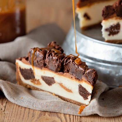 Caramel Brownie Bite Cheesecake – 28 Slices (2 Cakes, 14 Slices Each)