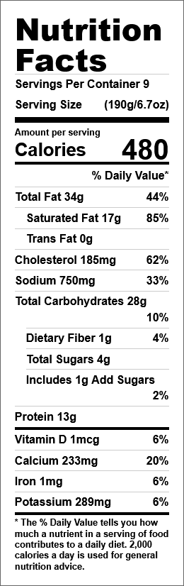 KITCHN by Sweet Street, Broccoli Cheddar Quiche, 9 Slice, 3.75 oz (4 Per Case) nutrition