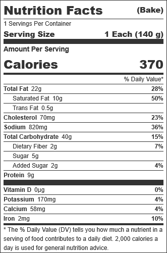 KITCHN by Sweet Street, Southwest Salsa Verde Manifesto Savory Xangos, 4.93 oz (24 Per Case) nutrition