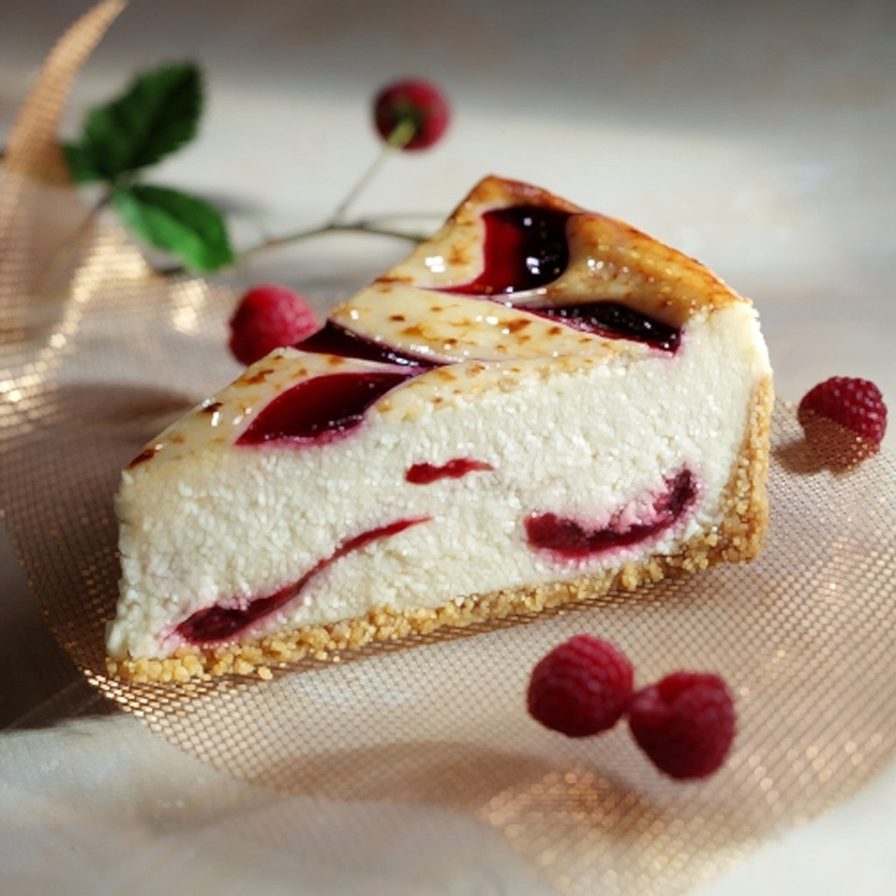 White Chocolate with Raspberry Cheesecake – 28 Slices (2 Cakes, 14 Slices Each)